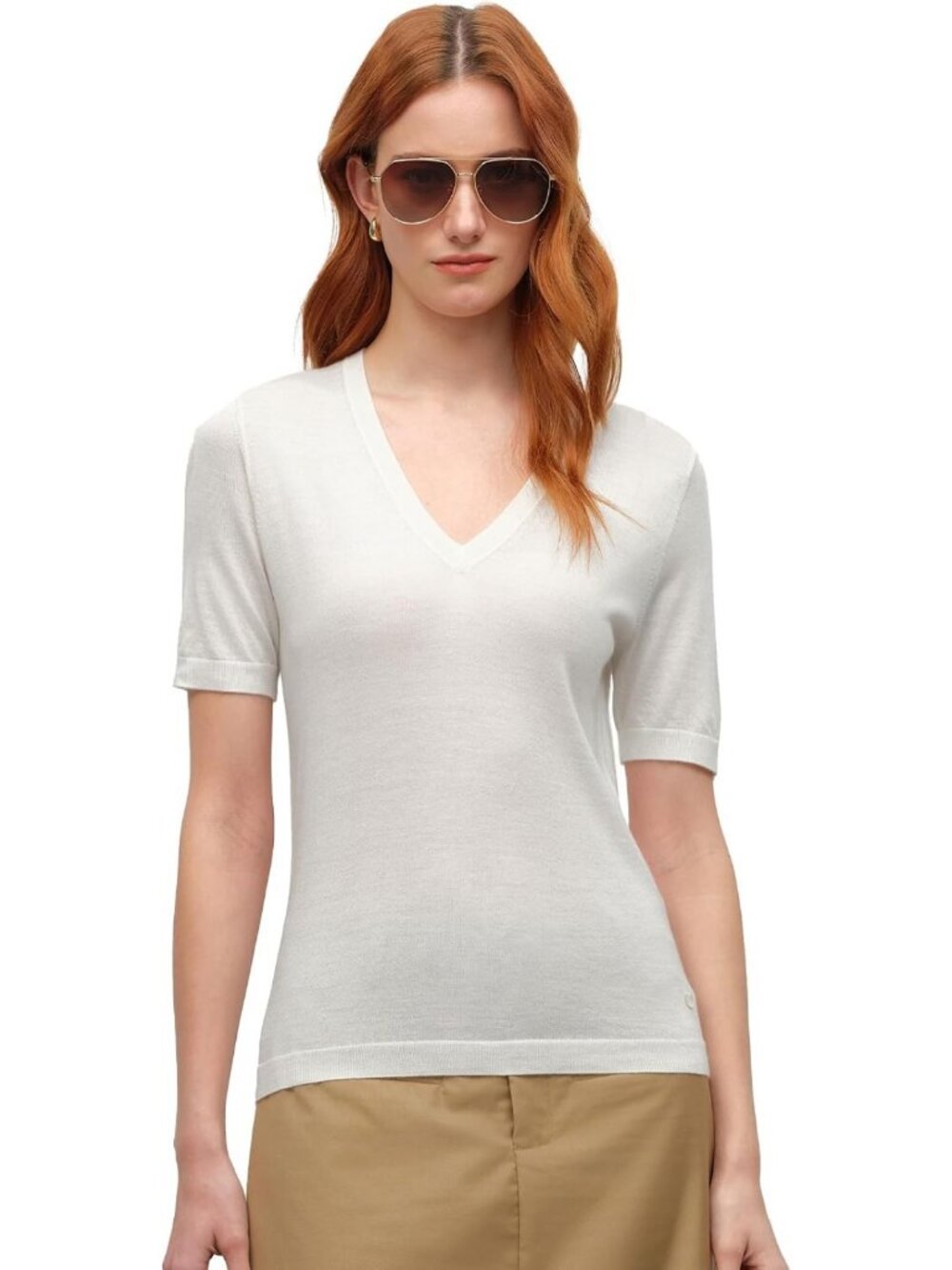 Luxury V-Neck Short Sleeve Pullover Top for Women - Chic & Stylish Casual Wear